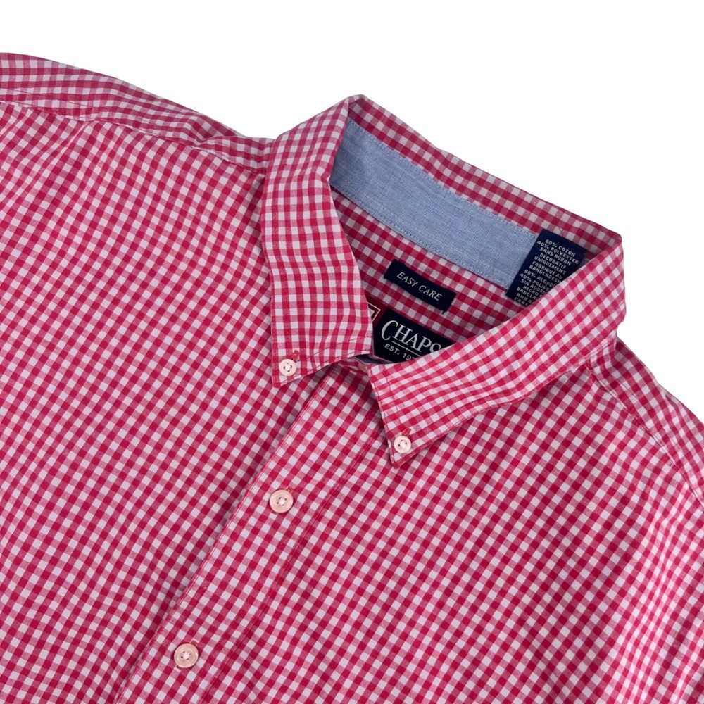 Chaps Button‎ Down Shirt Mens XXL Red White Gingham Preppy Summer Picnic Classic